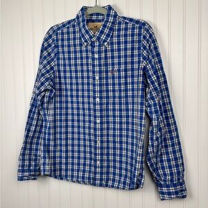Hollister Blue Black White Checkered Plaid Long Sleeve Button Up Shirt Medium